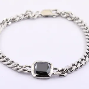 3.08 Ct AAA Quality Black Diamond Chain Men's Bracelet In Sterling Silver. Great Shine & Excellent Luster