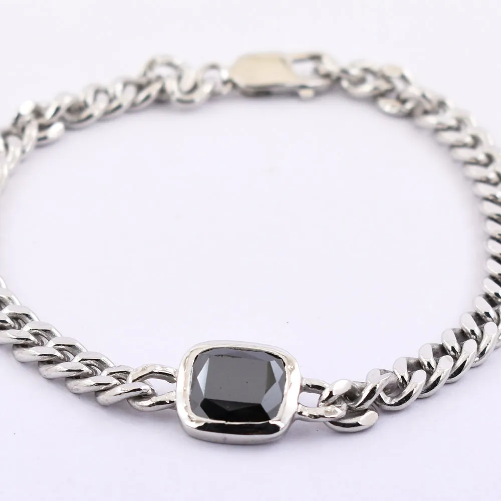 3.08 Ct AAA Quality Black Diamond Chain Men's Bracelet In Sterling Silver. Great Shine & Excellent Luster