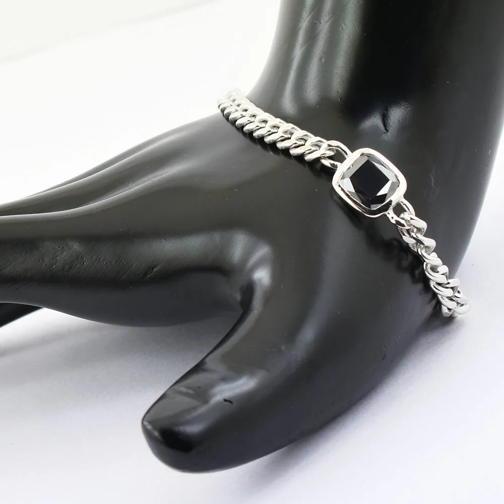 3.08 Ct AAA Quality Black Diamond Chain Men's Bracelet In Sterling Silver. Great Shine & Excellent Luster