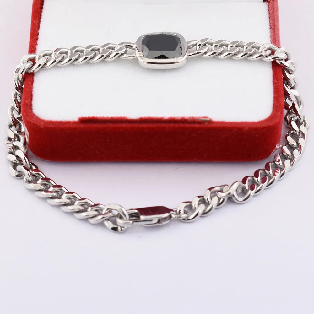 3.08 Ct AAA Quality Black Diamond Chain Men's Bracelet In Sterling Silver. Great Shine & Excellent Luster