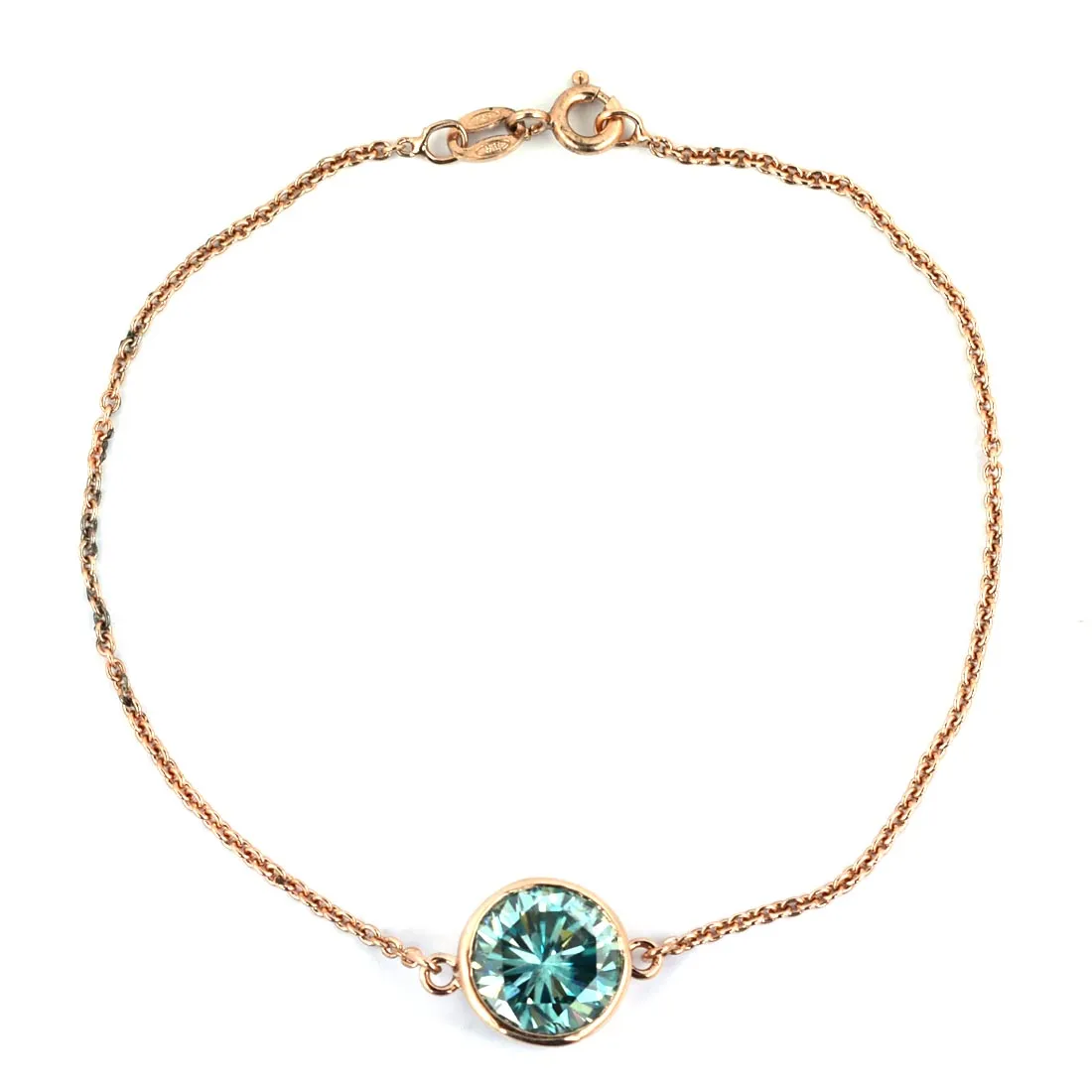 3.15 Ct Certified Round Blue Diamond Solitaire Bracelet in Bezel with Rose Gold Finish, 100% Certified