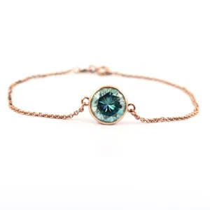 3.15 Ct Certified Round Blue Diamond Solitaire Bracelet in Bezel with Rose Gold Finish, 100% Certified
