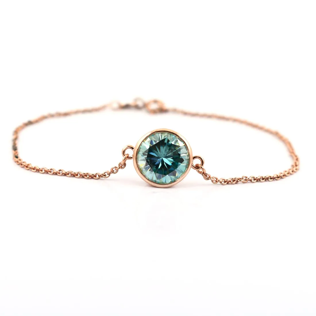 3.15 Ct Certified Round Blue Diamond Solitaire Bracelet in Bezel with Rose Gold Finish, 100% Certified
