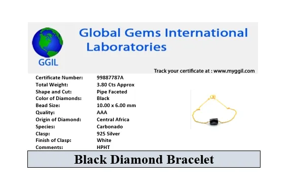 3.80 Ct Pipe Cut Black Diamond Silver Chain Bracelet In Yellow Finish. AAA Certified! Great Brilliance