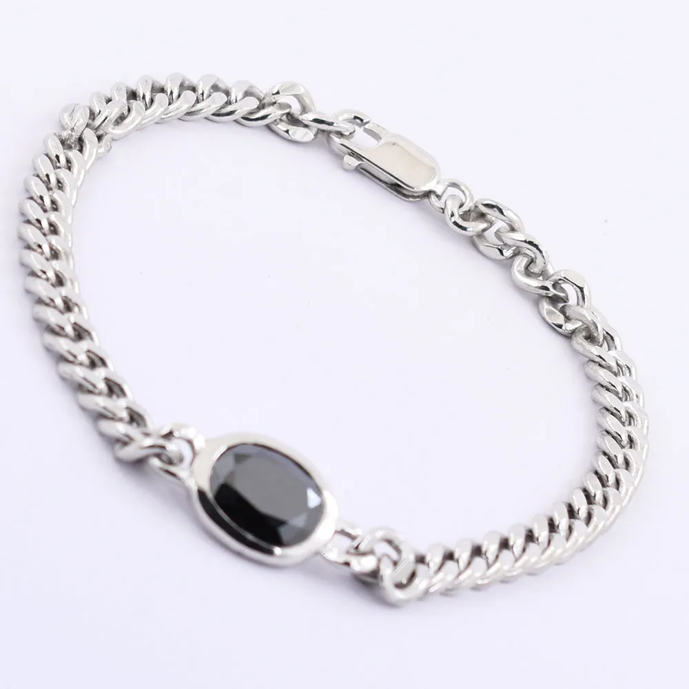 4 Ct Oval Shape Black Diamond Chain Bracelet, For Men's Gift in Sterling Silver! Great Brilliance