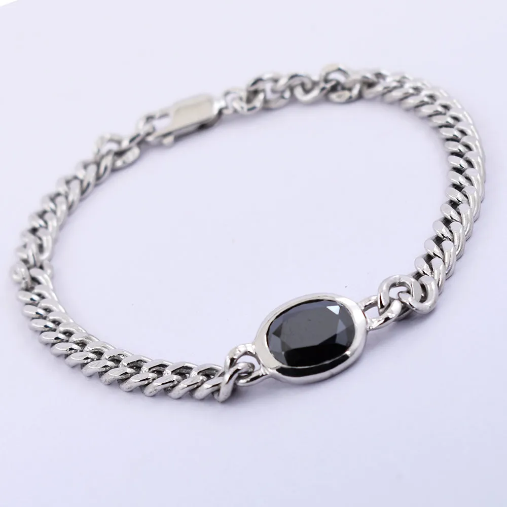 4 Ct Oval Shape Black Diamond Chain Bracelet, For Men's Gift in Sterling Silver! Great Brilliance