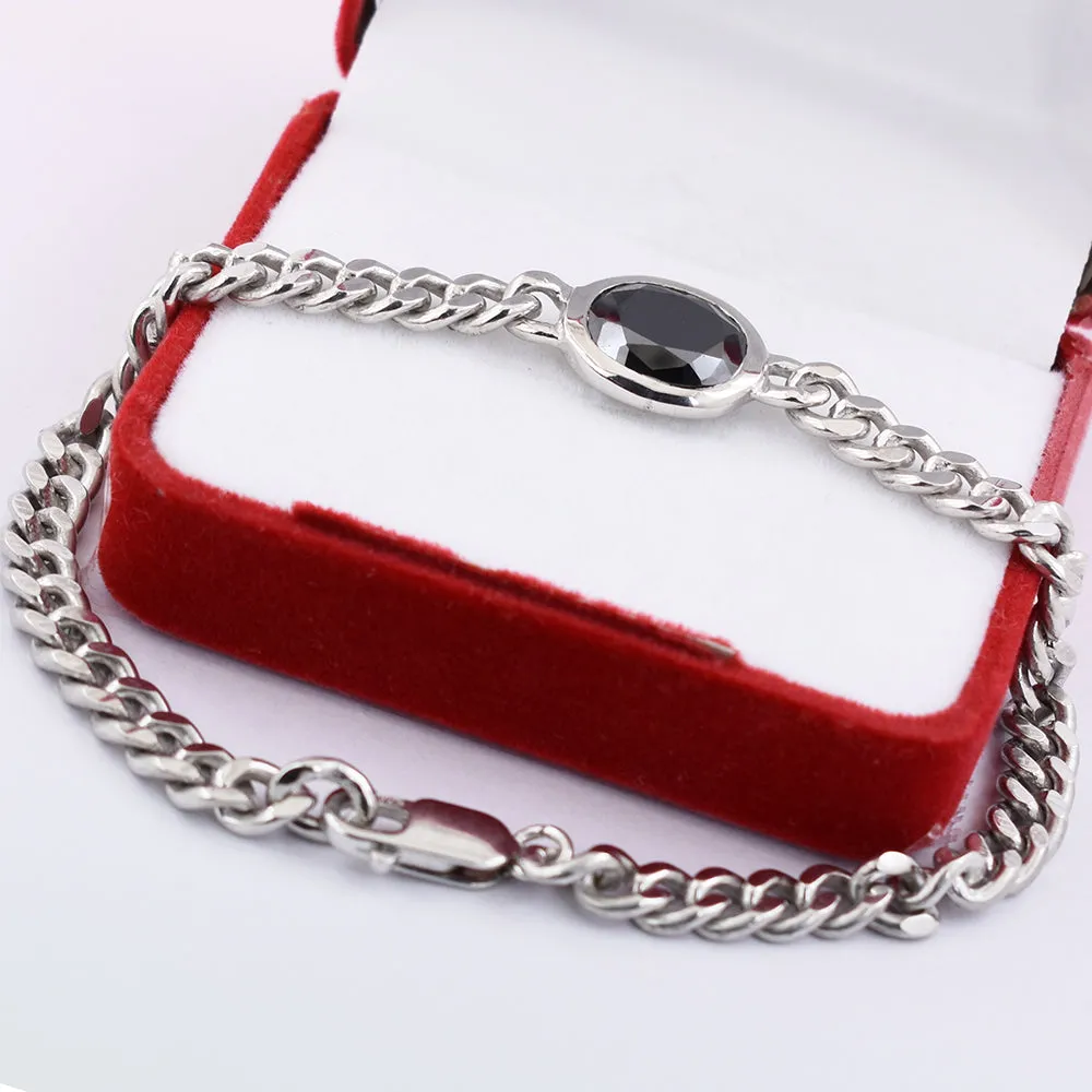 4 Ct Oval Shape Black Diamond Chain Bracelet, For Men's Gift in Sterling Silver! Great Brilliance