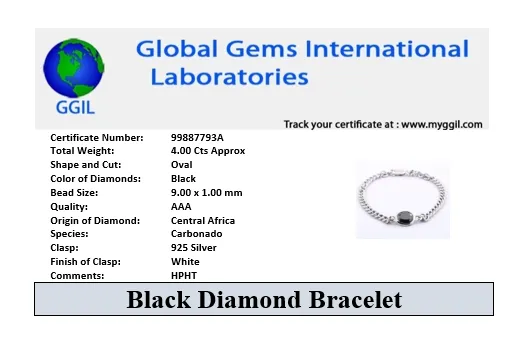 4 Ct Oval Shape Black Diamond Chain Bracelet, For Men's Gift in Sterling Silver! Great Brilliance