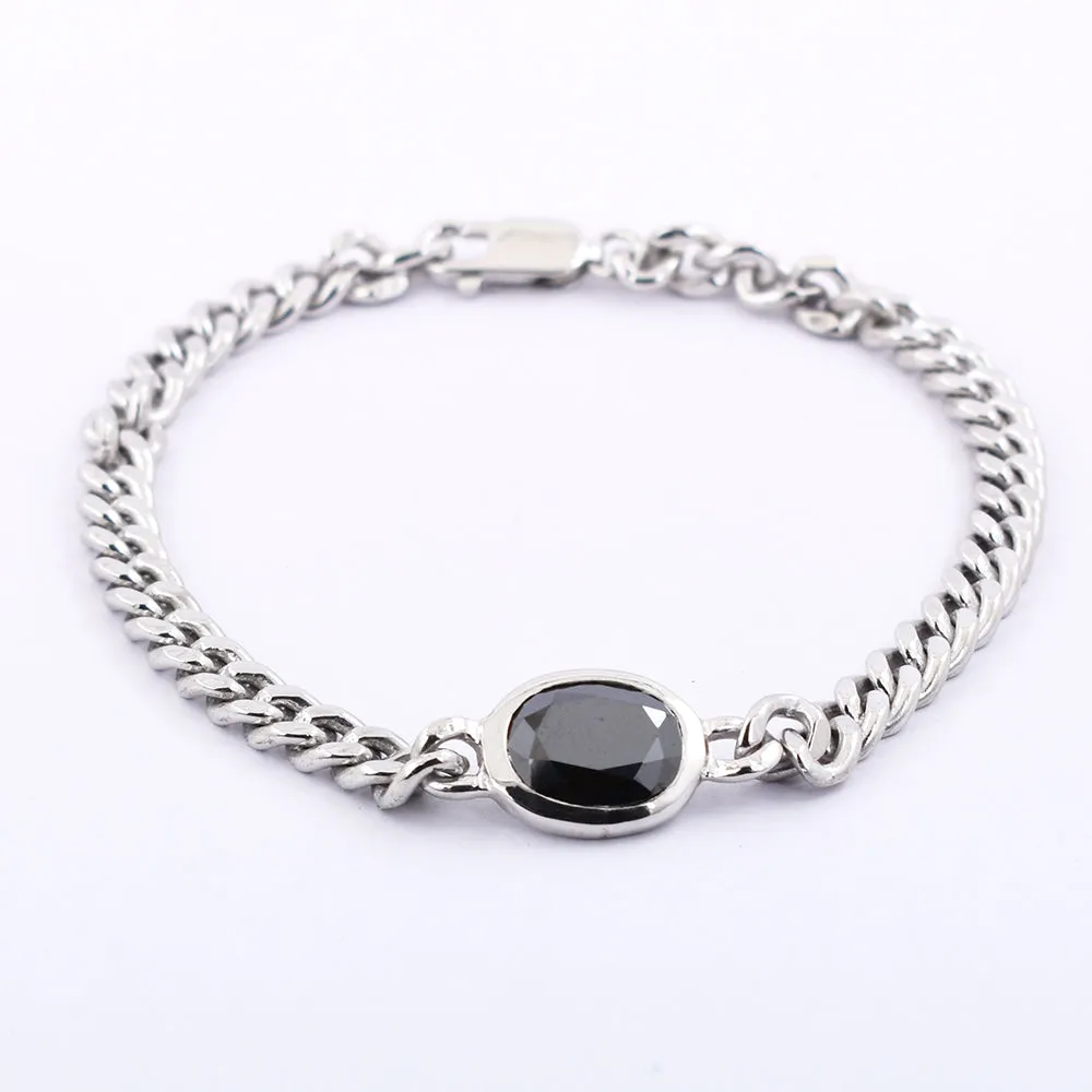 4 Ct Oval Shape Black Diamond Chain Bracelet, For Men's Gift in Sterling Silver! Great Brilliance