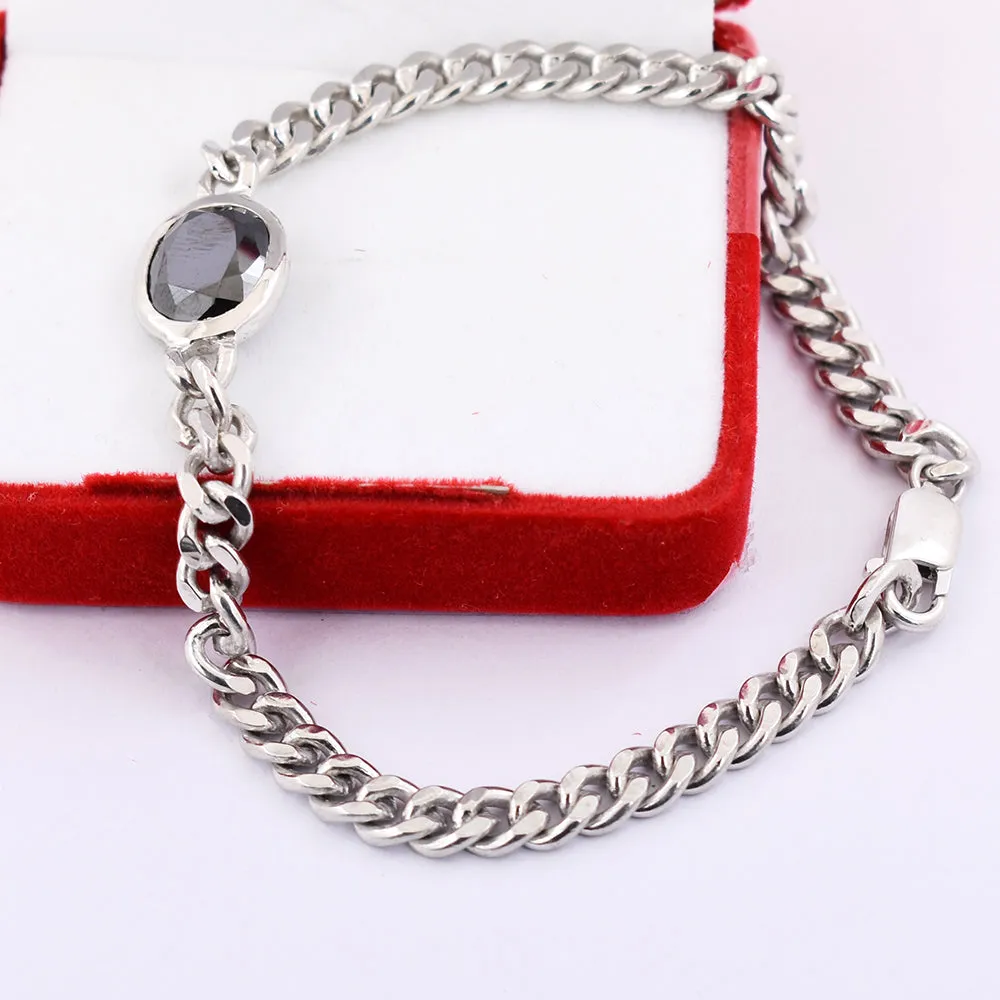 4 Ct Oval Shape Black Diamond Chain Bracelet, For Men's Gift in Sterling Silver! Great Brilliance