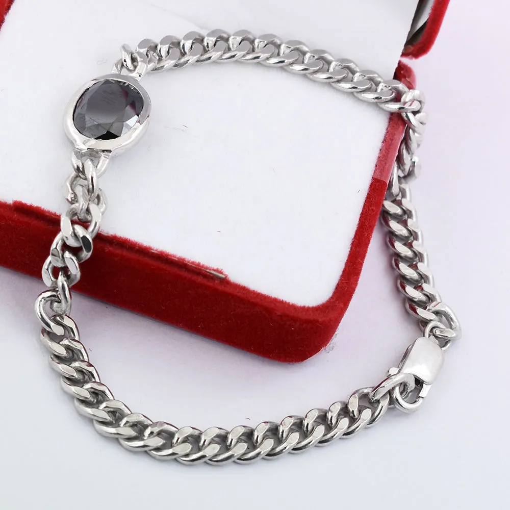 4 Ct Oval Shape Black Diamond Chain Bracelet, For Men's Gift in Sterling Silver! Great Brilliance