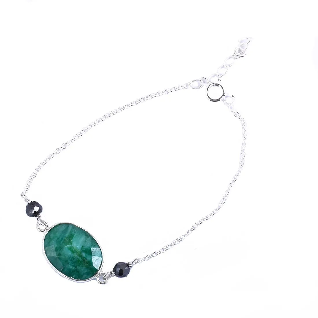 4 mm Black Diamond Beads with Emerald Gemstone Bracelet In Sterling Silver. Ideal Gift for Birthday, Anniversary Gift