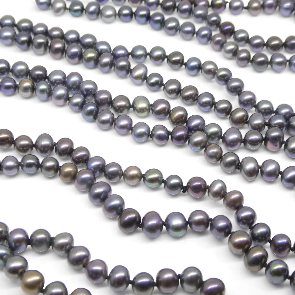 5-6mm Black Freshwater Pearl Necklace 2.5x Opera Length