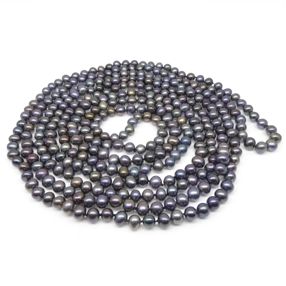 5-6mm Black Freshwater Pearl Necklace 2.5x Opera Length