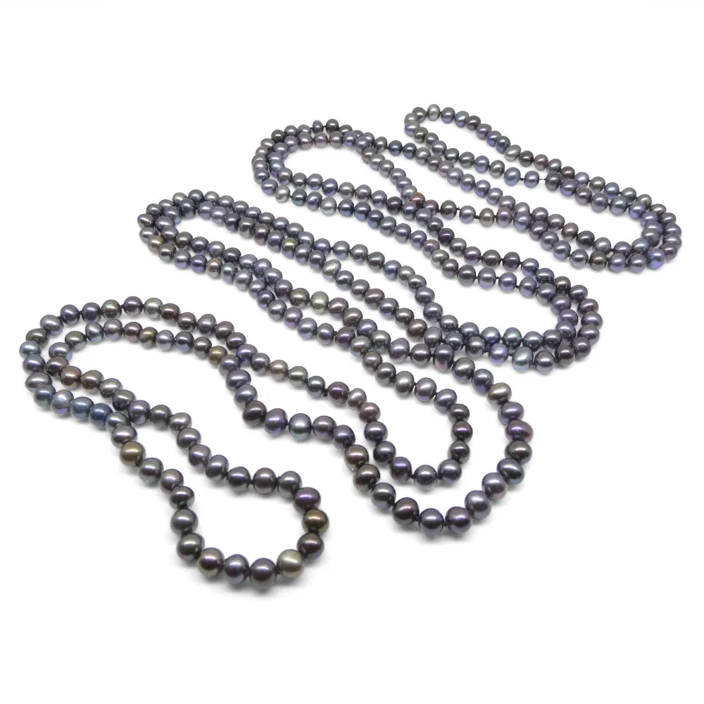 5-6mm Black Freshwater Pearl Necklace 2.5x Opera Length