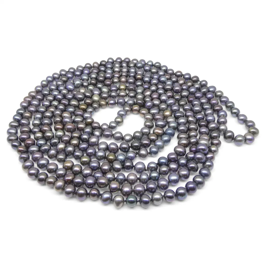 5-6mm Black Freshwater Pearl Necklace 2.5x Opera Length