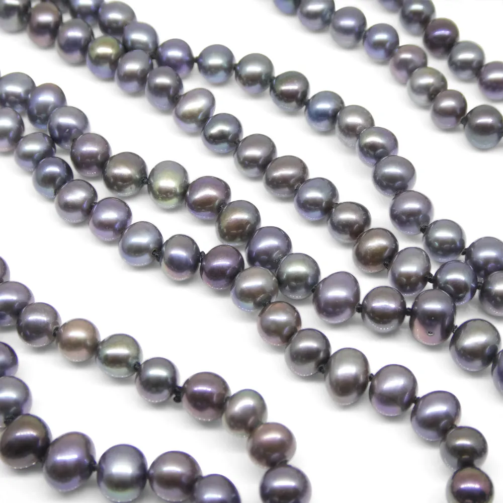 5-6mm Black Freshwater Pearl Necklace 2.5x Opera Length