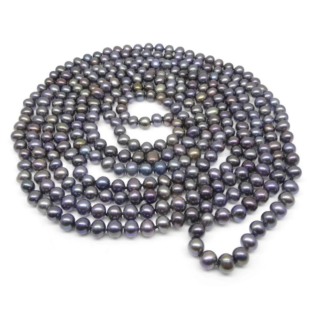 5-6mm Black Freshwater Pearl Necklace 2.5x Opera Length