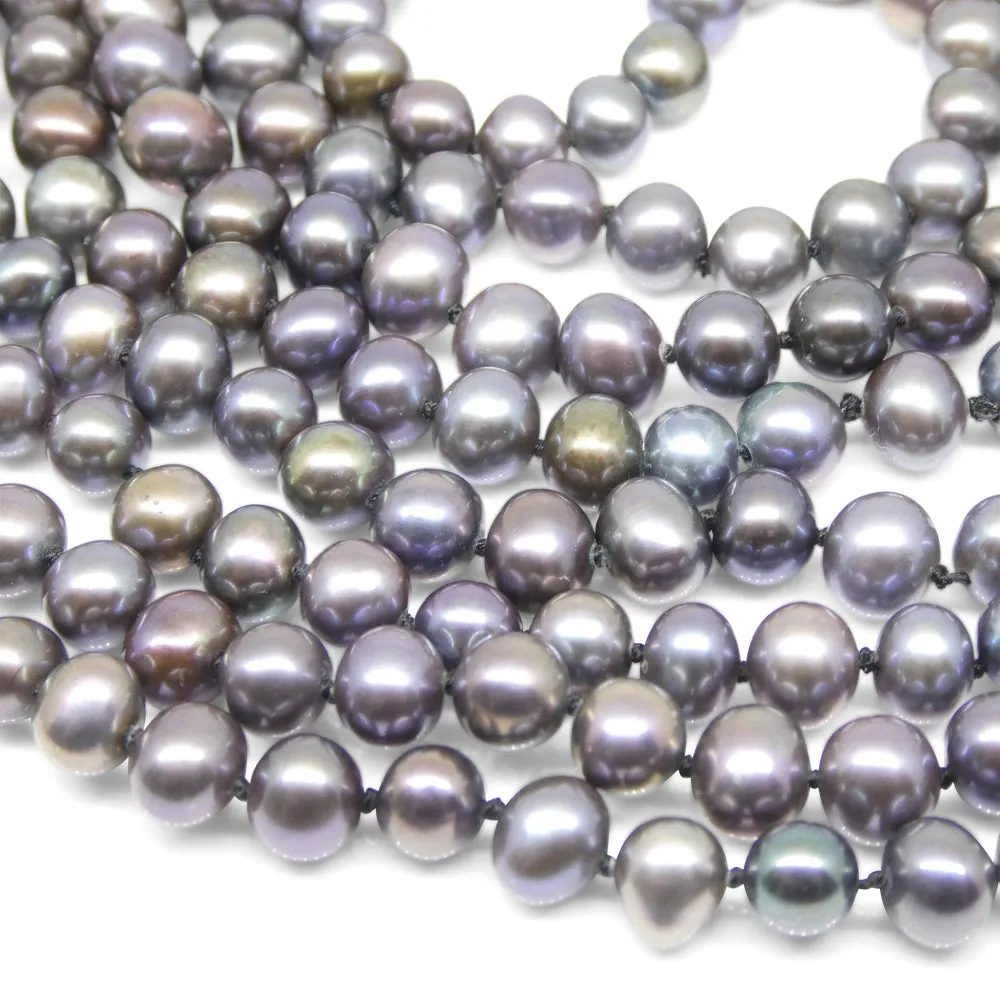 5-6mm Black Freshwater Pearl Necklace 2.5x Opera Length