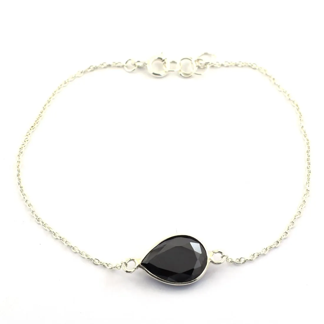 5 Carat Certified Elegant Black Diamond Chain Bracelet in Pear Shape Bezel Setting. Ideal Gift for Wife