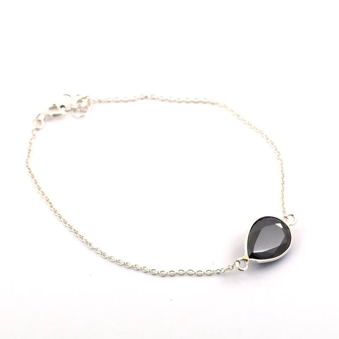 5 Carat Certified Elegant Black Diamond Chain Bracelet in Pear Shape Bezel Setting. Ideal Gift for Wife