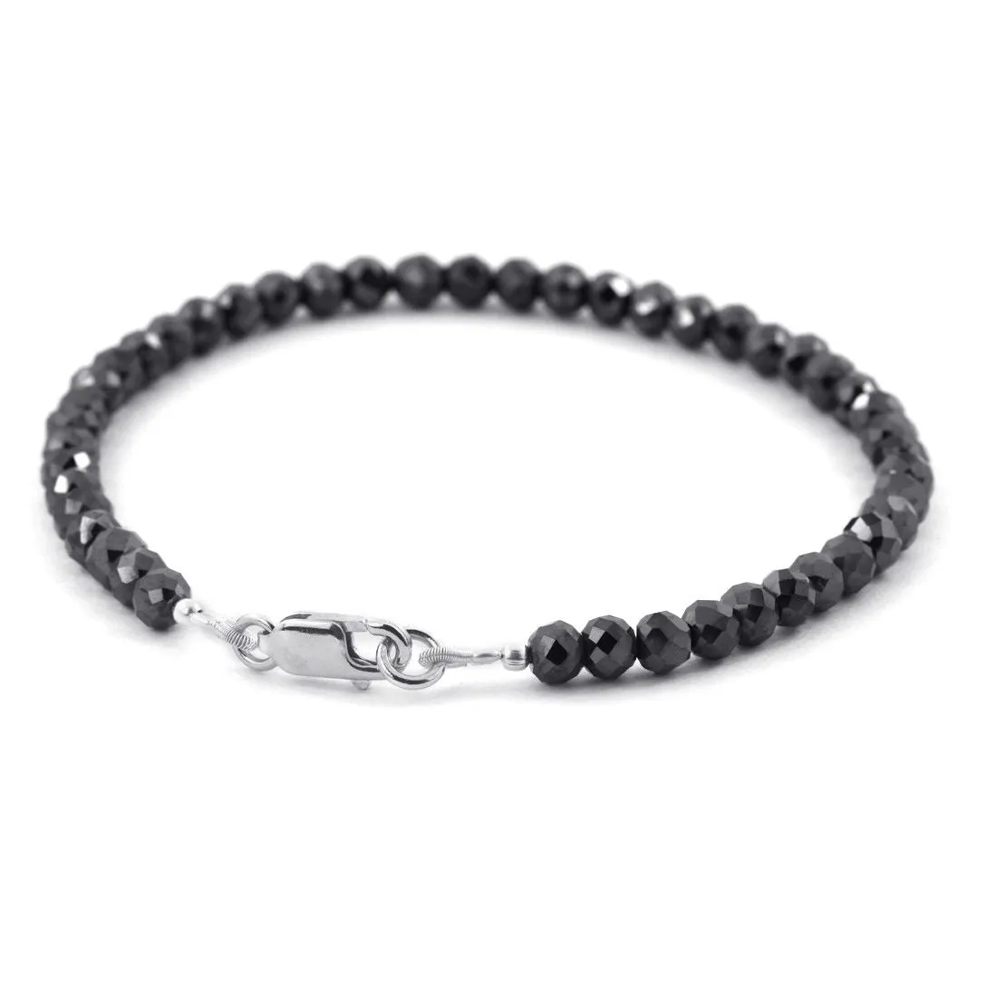 5 mm Certified Black Diamond Beads Bracelet In Silver Clasp. AAA Quality! Great Shine & Luster