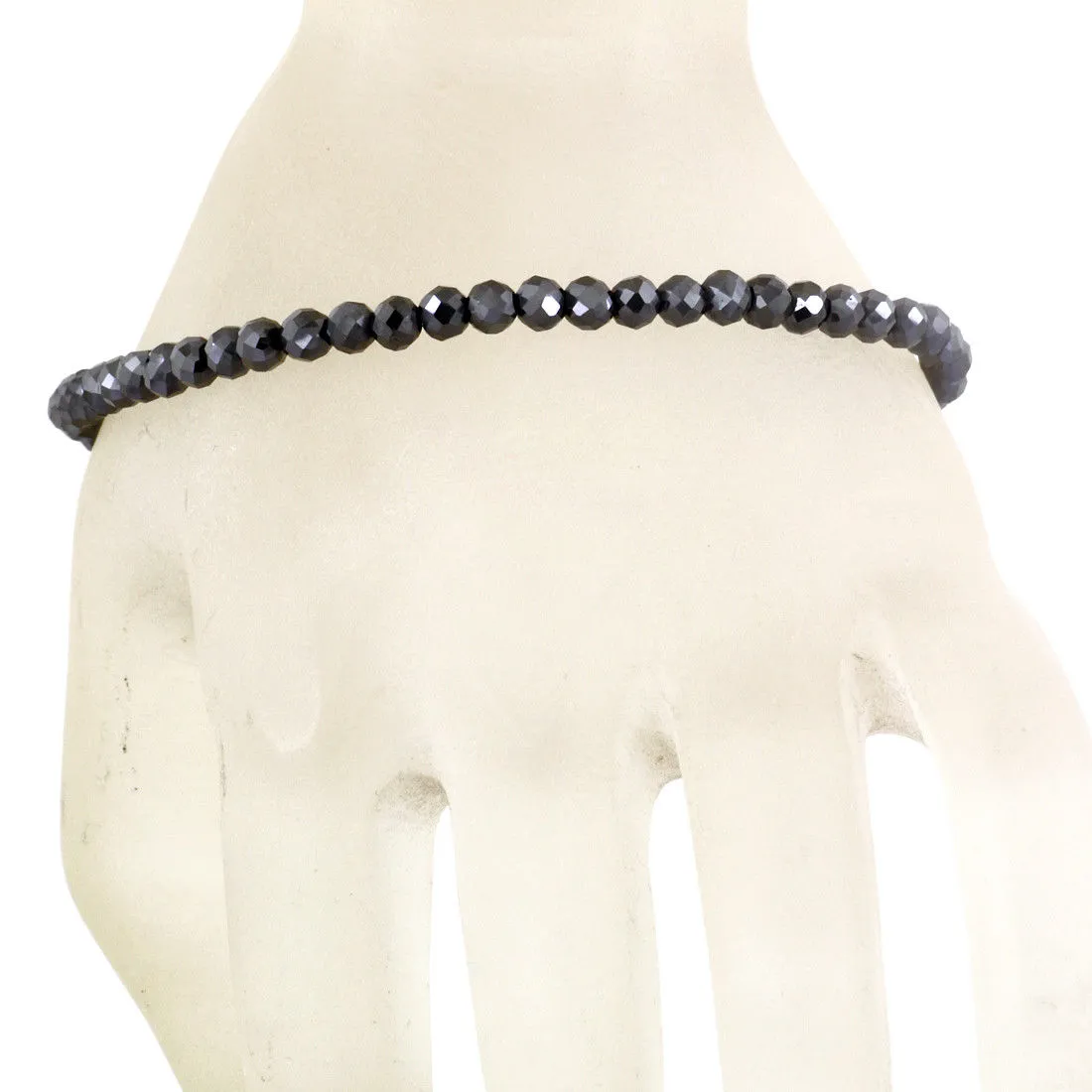 5 mm Certified Black Diamond Beads Bracelet In Silver Clasp. AAA Quality! Great Shine & Luster