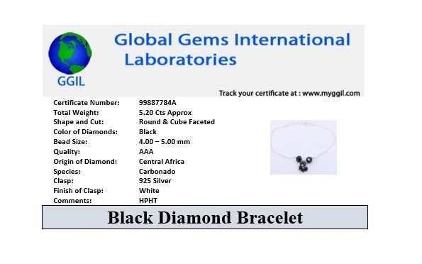 5.20 Ct AAA Certified Black Diamond Chain Bracelet in 925 Silver, Unique Design & Great Shine