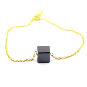 7 Carat Cube Shape Black Diamond Chain Bracelet in Yellow Finish, Great Brilliance & Luster