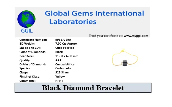 7 Carat Cube Shape Black Diamond Chain Bracelet in Yellow Finish, Great Brilliance & Luster