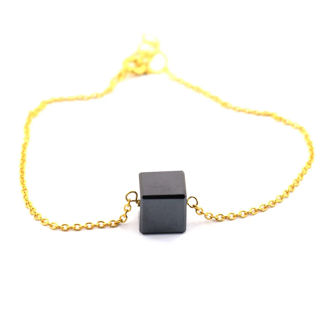 7 Carat Cube Shape Black Diamond Chain Bracelet in Yellow Finish, Great Brilliance & Luster
