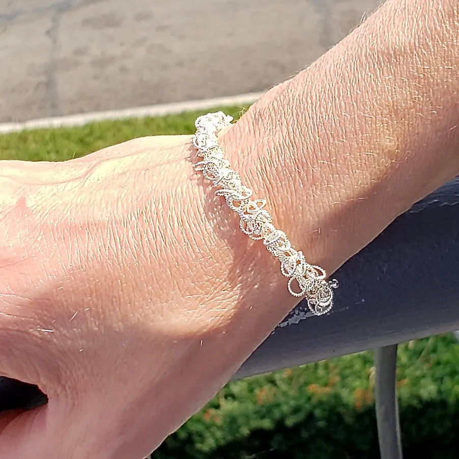 7.25" Handcrafted 925 Sterling Silver Classic Frilly Bracelet with Toggle Clasp
