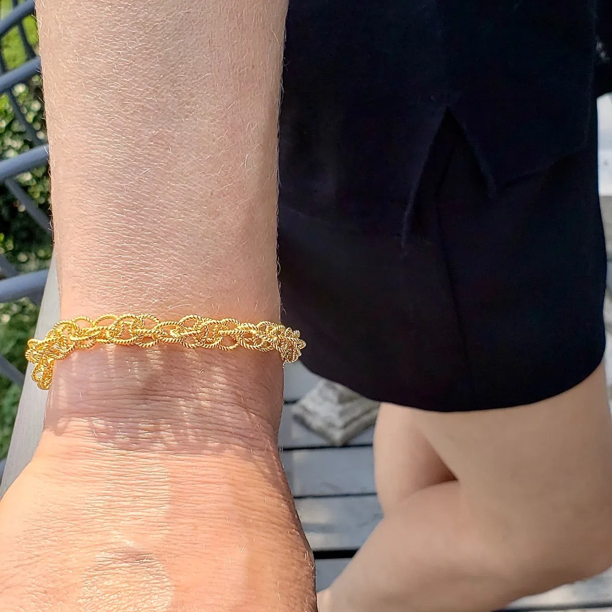 7.5" Handcrafted 24K Gold Vermeil Spinner Bracelet with Toggle Clasp