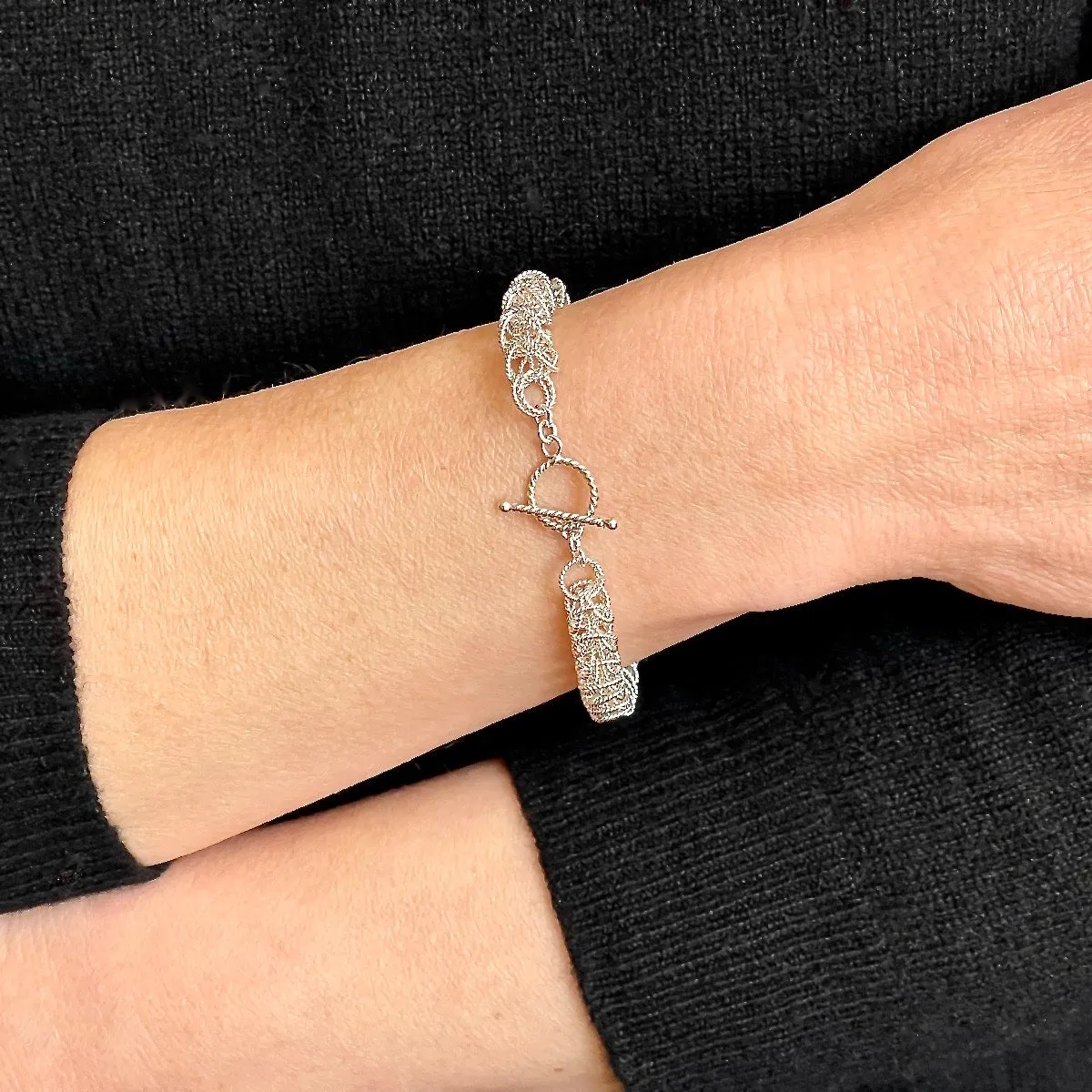 7.5" Handcrafted 925 Sterling Silver 7mm Bellezza Bracelet with Toggle Clasp