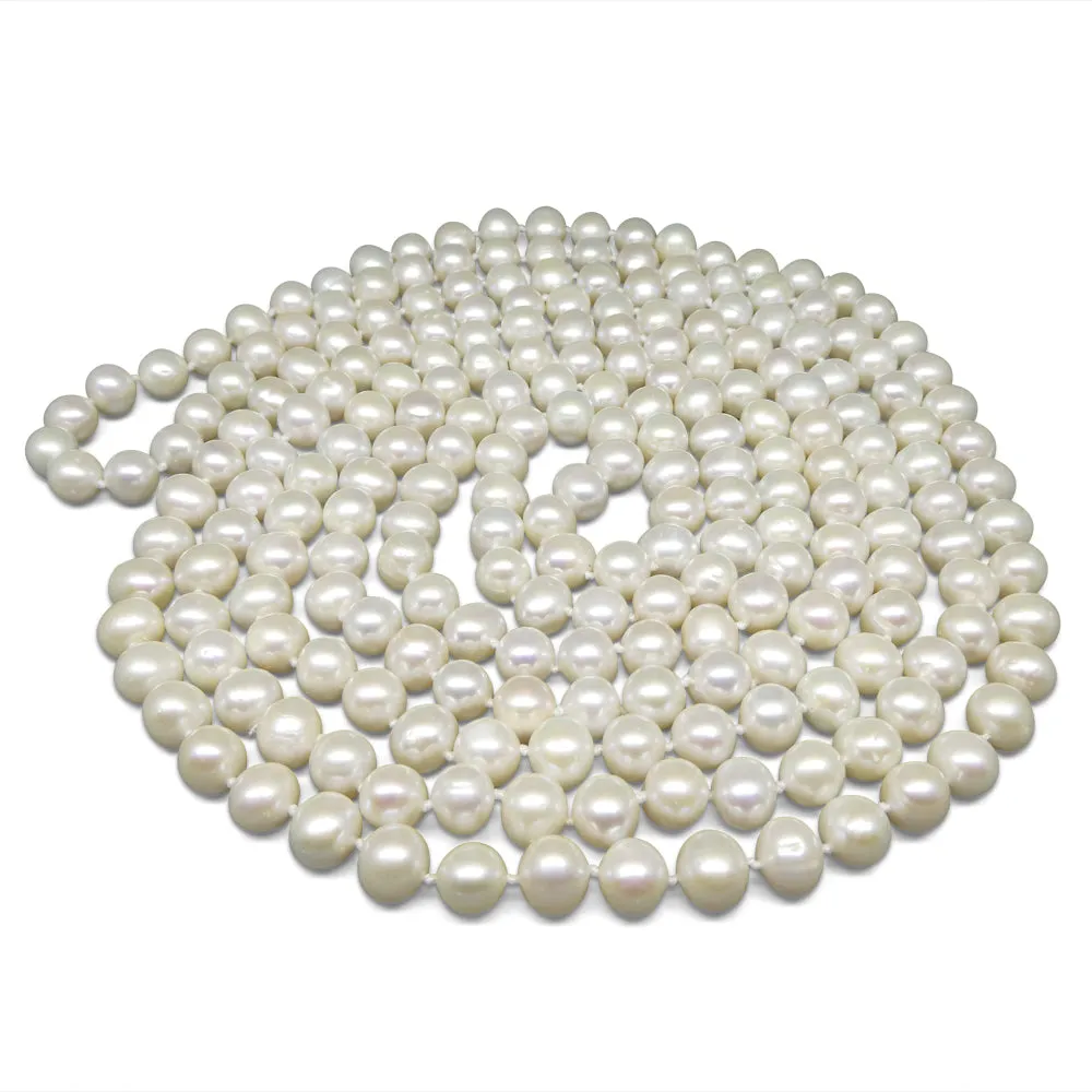 8-9mm White Freshwater Pearl Necklace 2.5x Opera Length