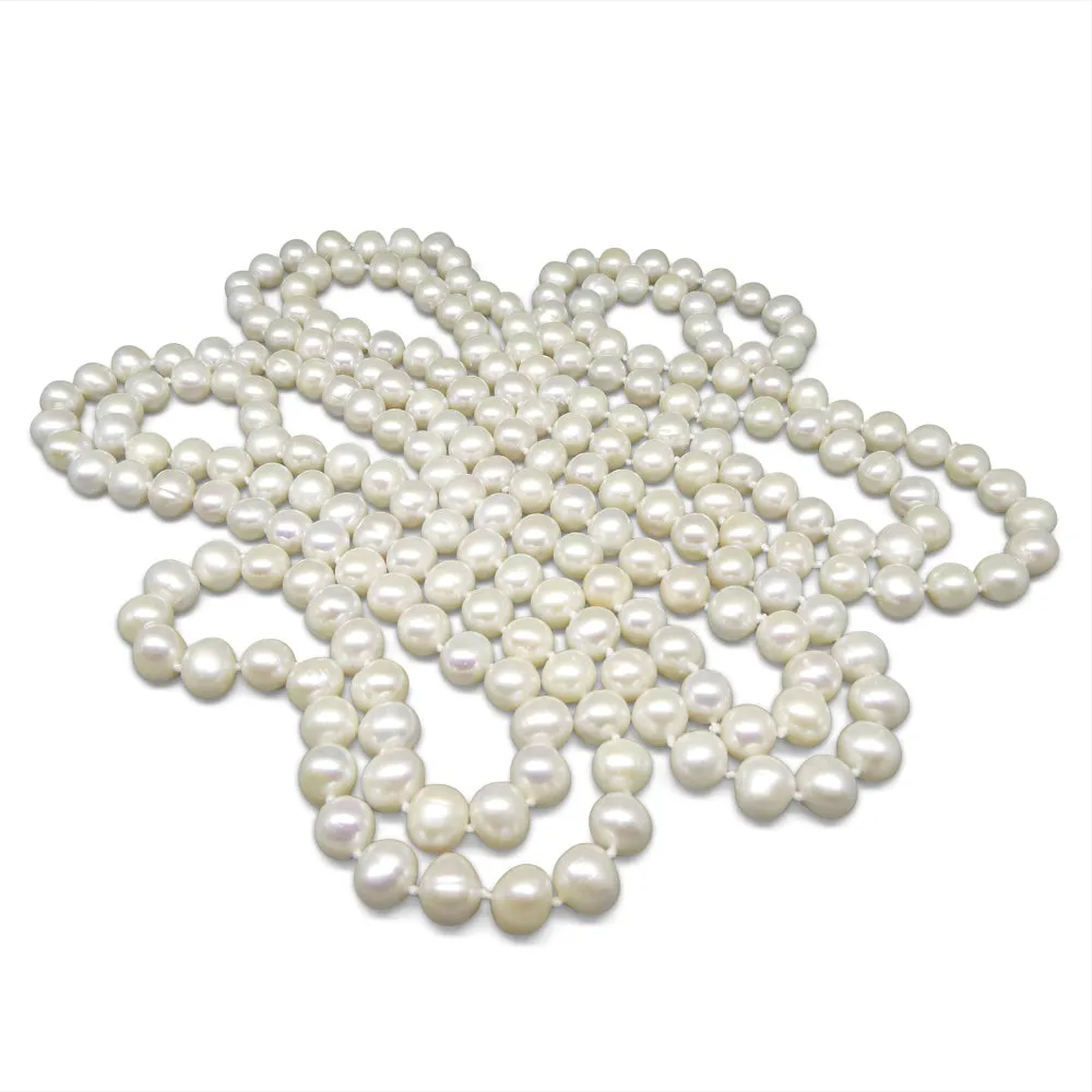 8-9mm White Freshwater Pearl Necklace 2.5x Opera Length
