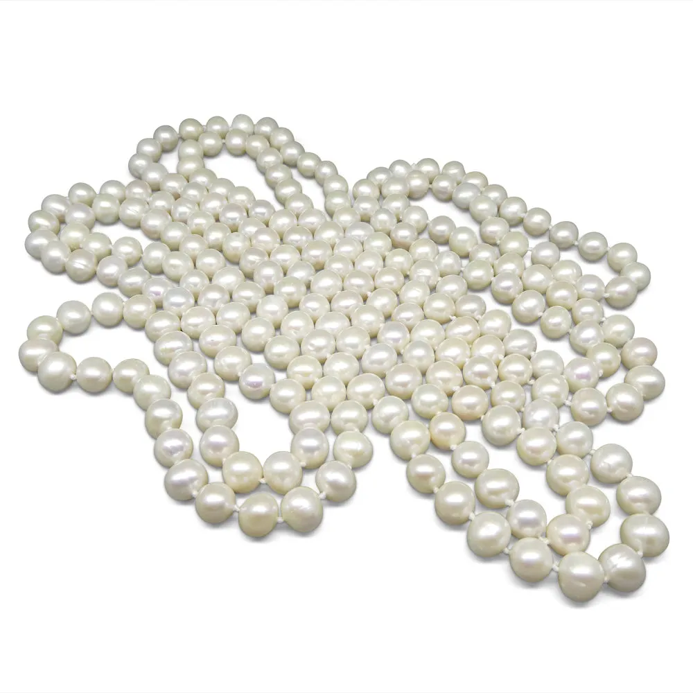 8-9mm White Freshwater Pearl Necklace 2.5x Opera Length