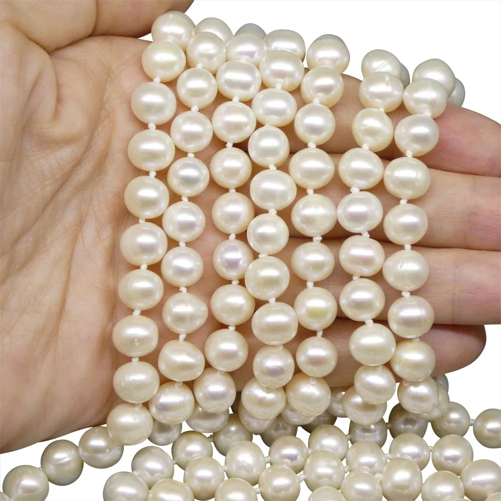 8-9mm White Freshwater Pearl Necklace 2.5x Opera Length