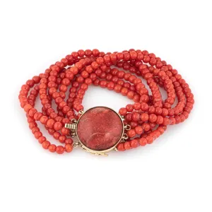 8 Strand Red Coral Bracelet 4mm Vintage 14k Yellow Gold Estate Fine Jewelry 6"