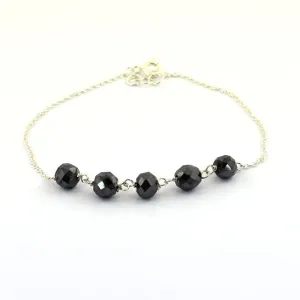 8.50 Carat Certified Black Diamond Beads Silver Chain Bracelet in 925 Silver. Great Brilliance