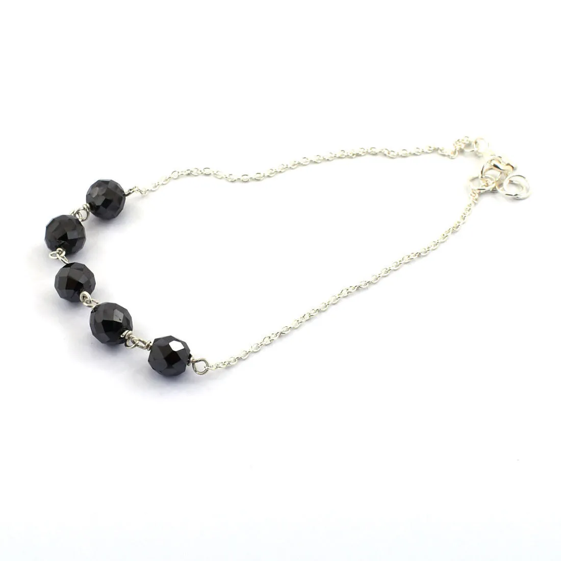 8.50 Carat Certified Black Diamond Beads Silver Chain Bracelet in 925 Silver. Great Brilliance