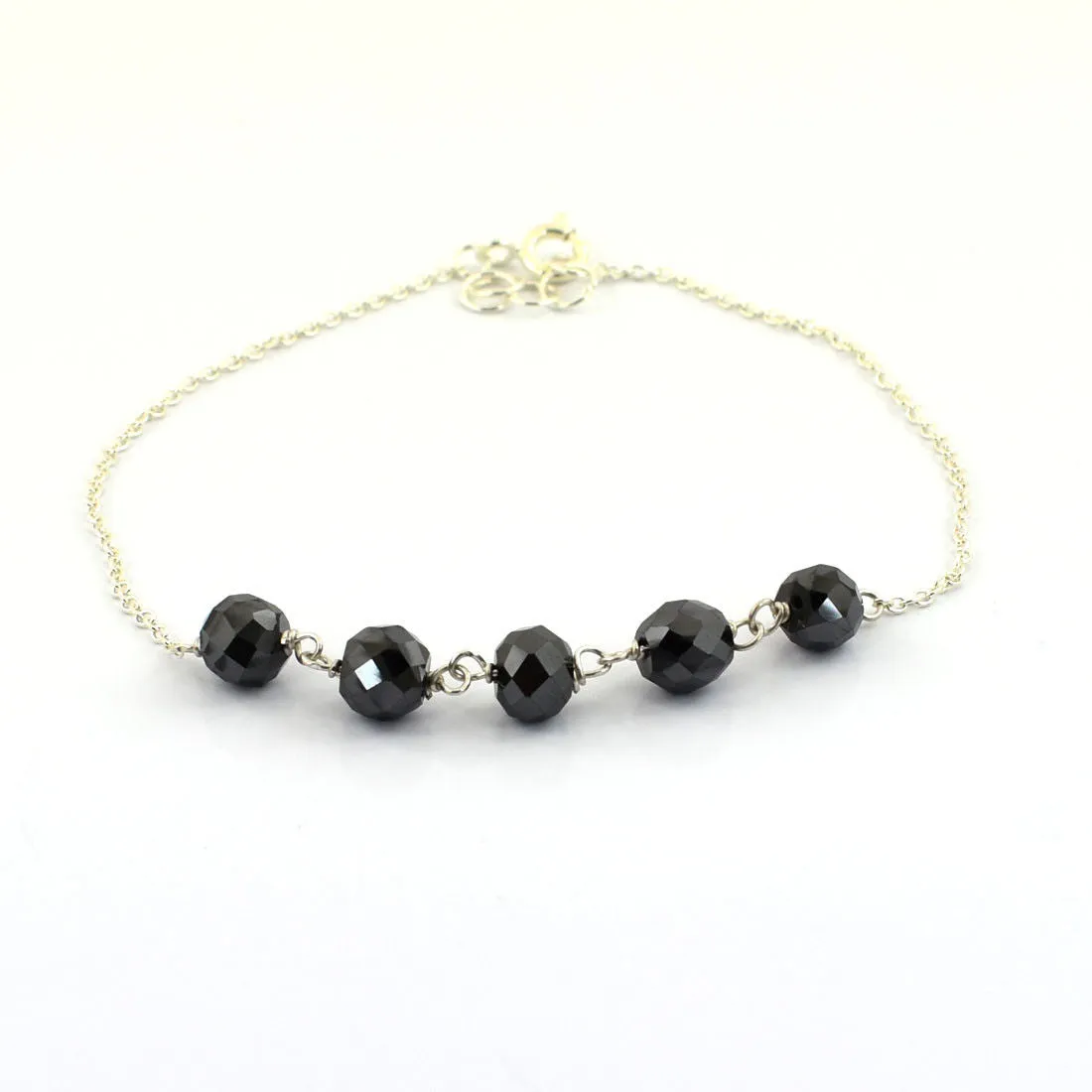 8.50 Carat Certified Black Diamond Beads Silver Chain Bracelet in 925 Silver. Great Brilliance