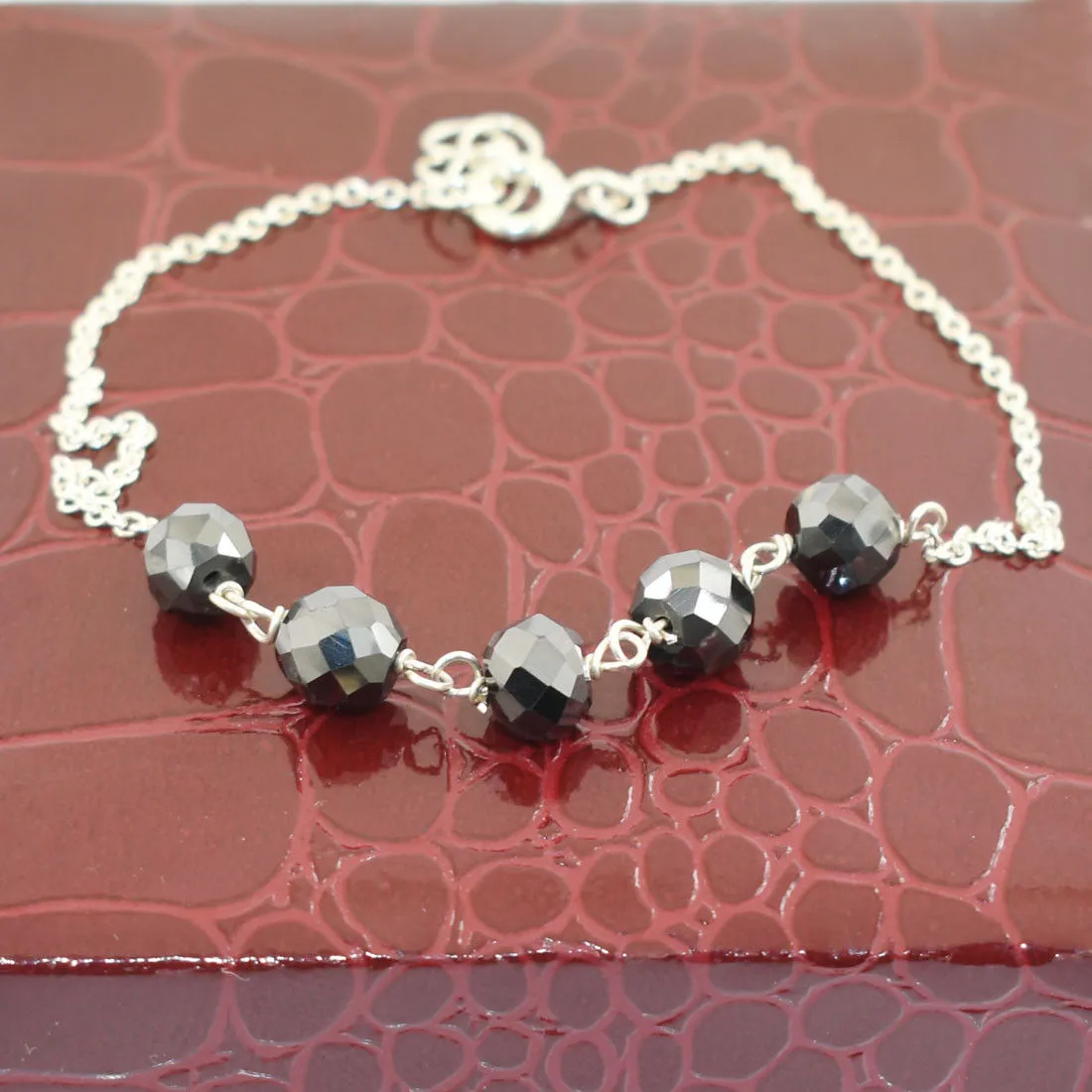 8.50 Carat Certified Black Diamond Beads Silver Chain Bracelet in 925 Silver. Great Brilliance