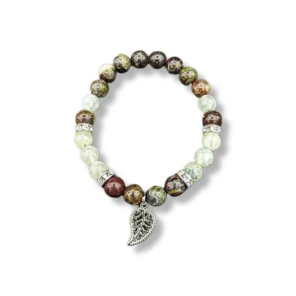 8mm Bracelet Prehnite & Dragon Bloodstone Leaf