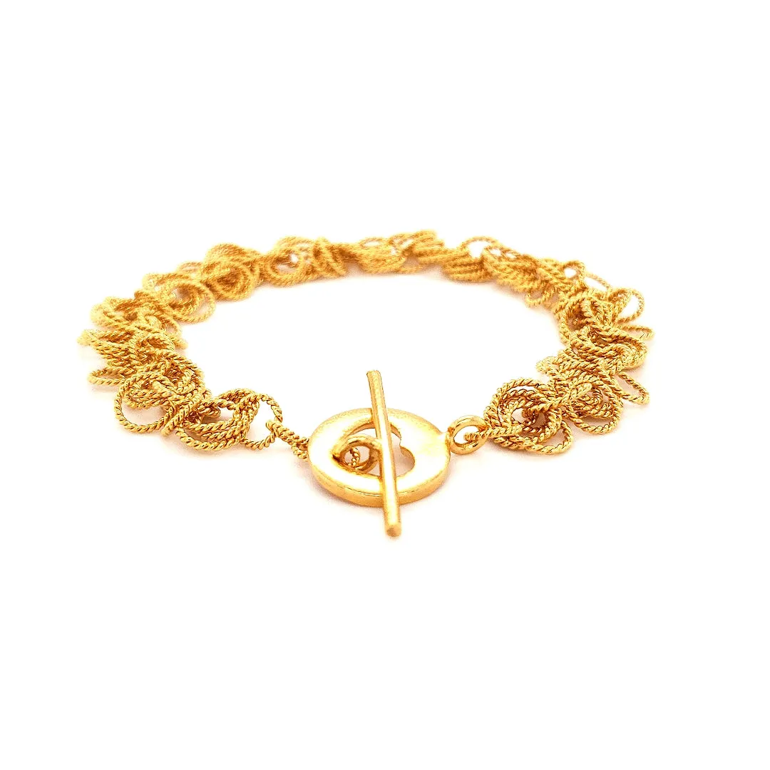 8" Handcrafted 24K Gold Vermeil Frilly Bracelet with Heart Toggle Clasp