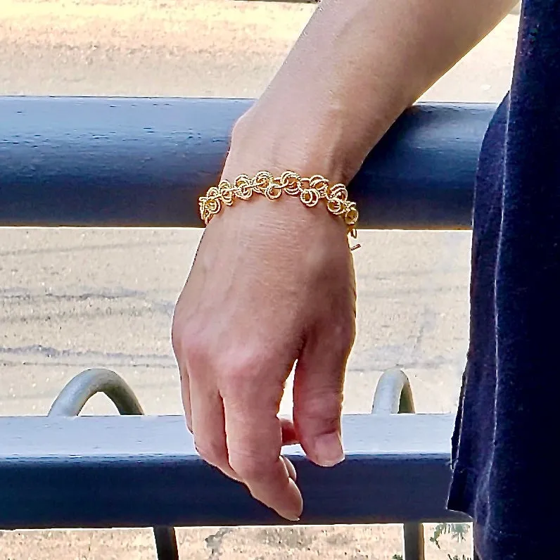 8" Handcrafted 24K Gold Vermeil Frilly Bracelet with Heart Toggle Clasp