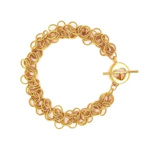 8" Handcrafted 24K Gold Vermeil Frilly Bracelet with Heart Toggle Clasp