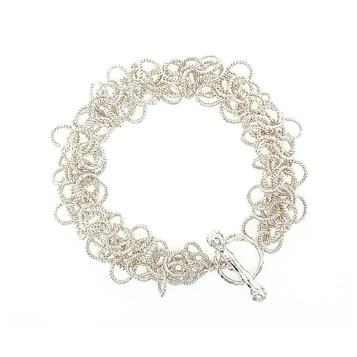 8" Handcrafted 925 Sterling Silver Frilly Bracelet with Crystal-Studded Toggle Clasp