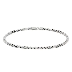 925 Sterling Silver 2.5mm Round Box Rhodium Bracelet