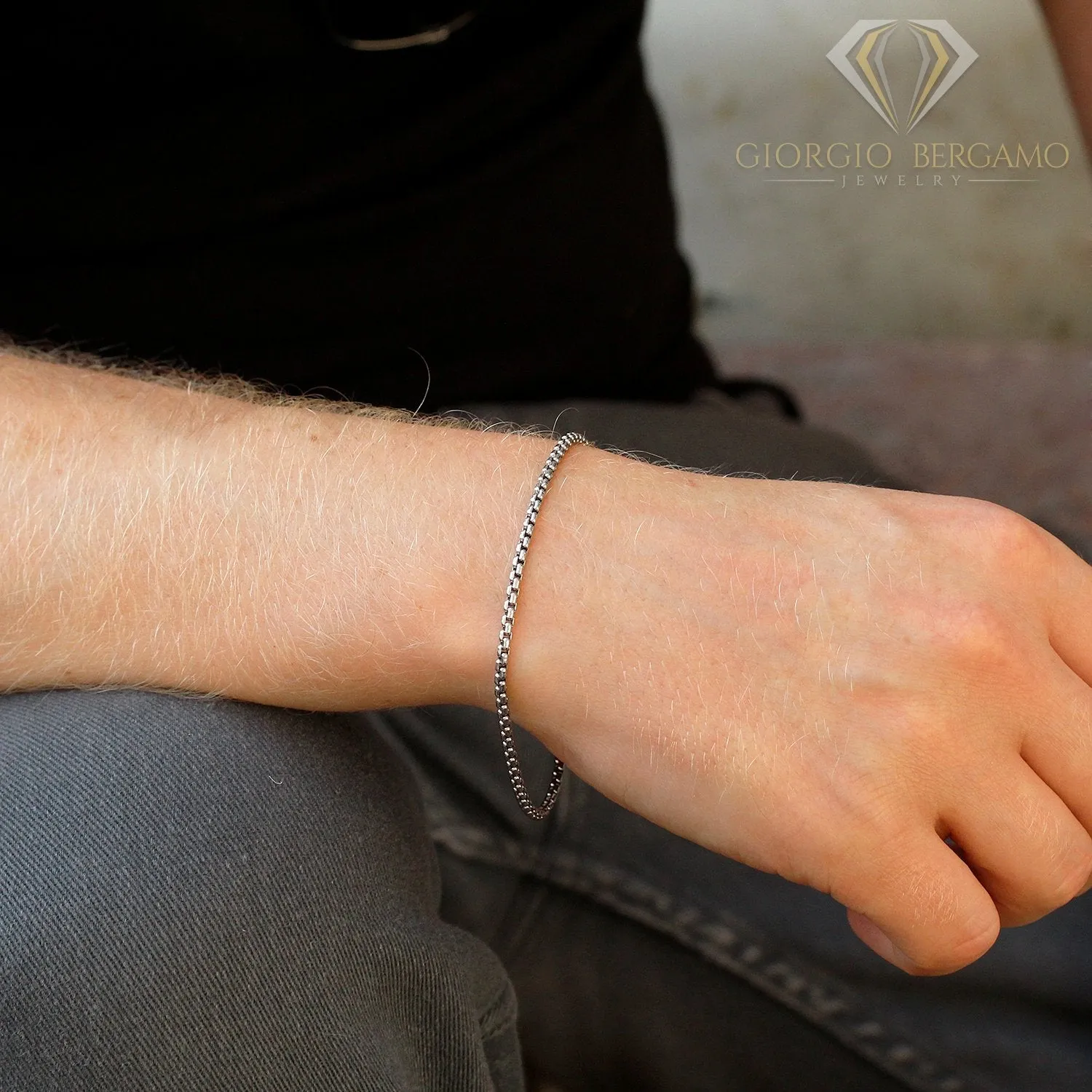 925 Sterling Silver 2.5mm Round Box Rhodium Bracelet